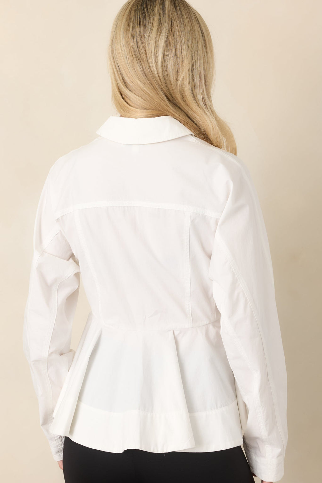 Good to Know White Cotton Peplum Button Front Blouse