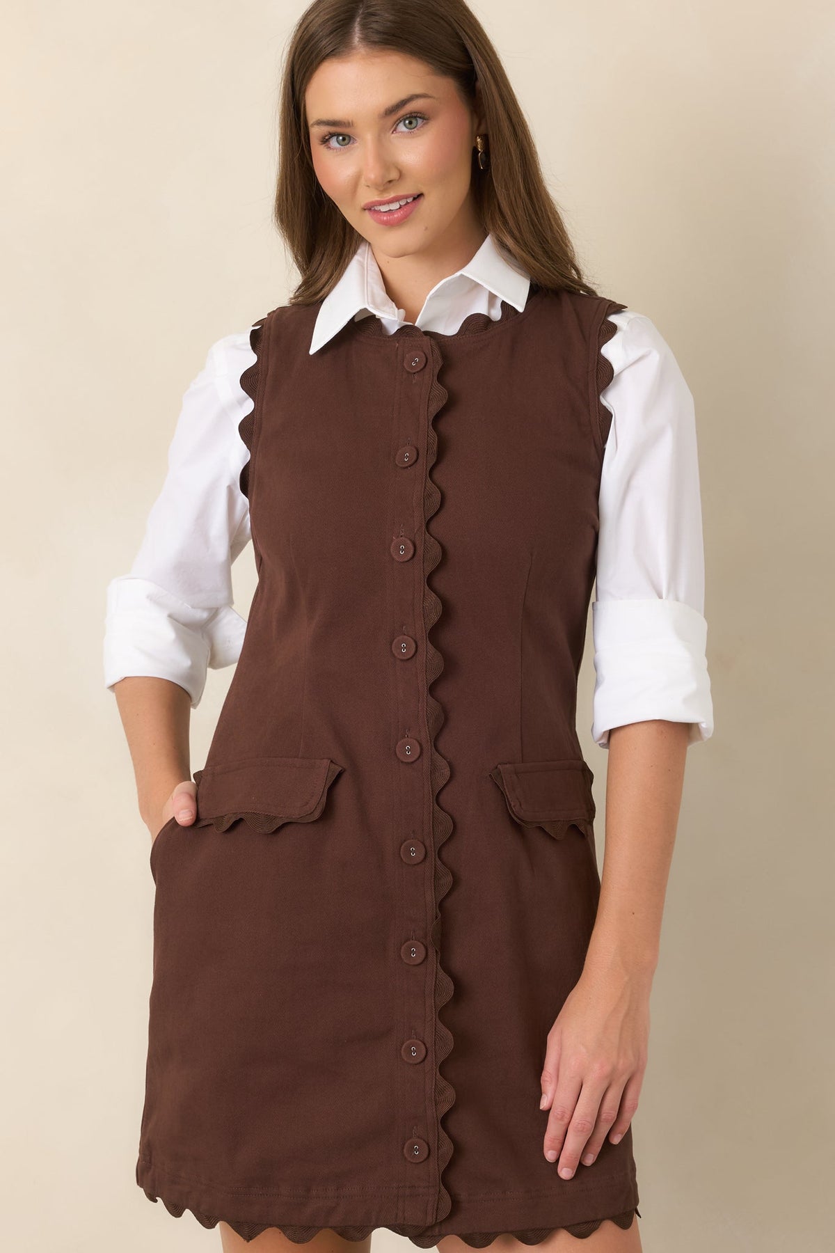 On the Same Wavelength Brown Ric Rac Trim Mini Dress