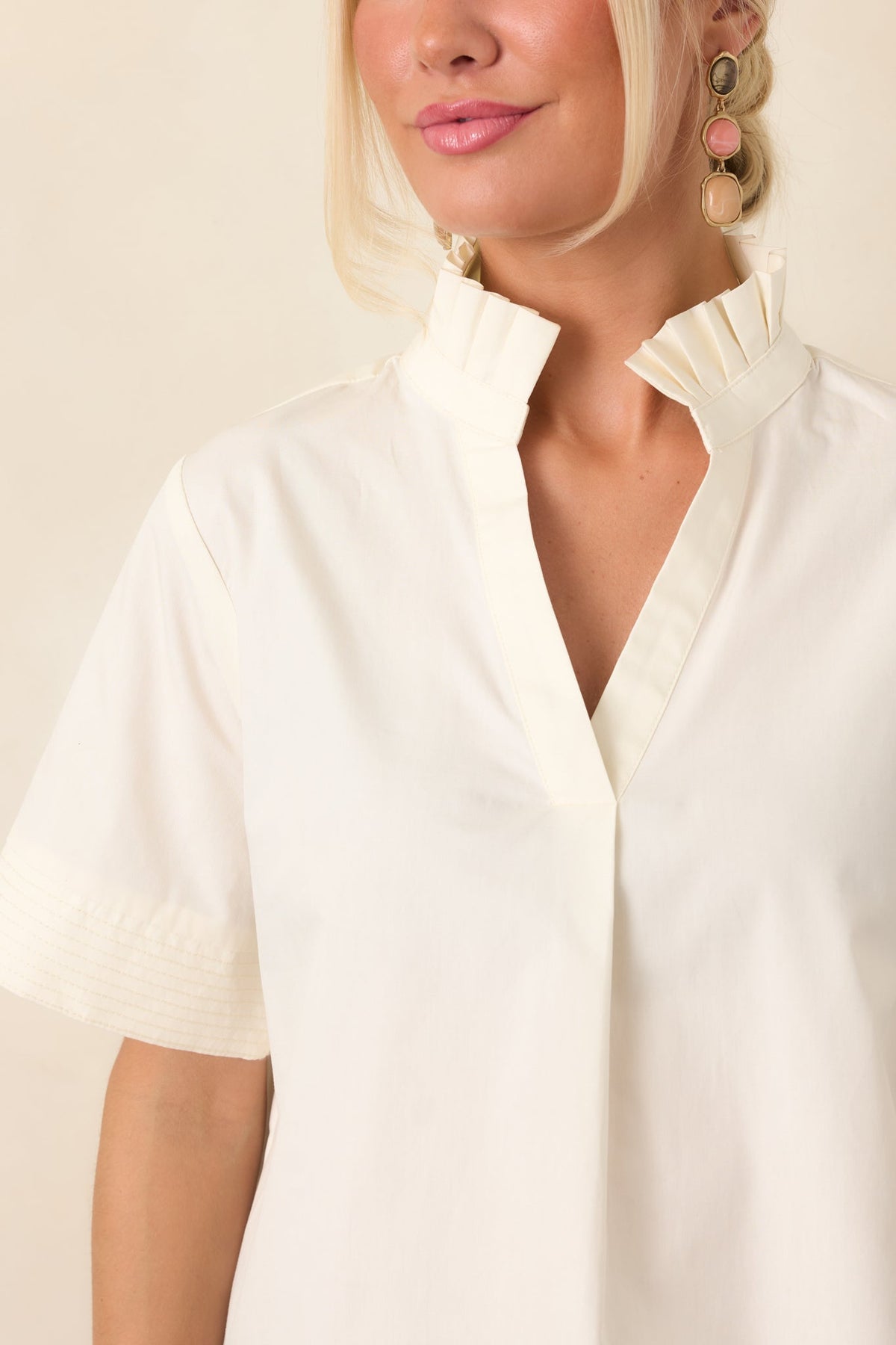 Nicely Done Ivory Cotton Ruffle Collar Blouse
