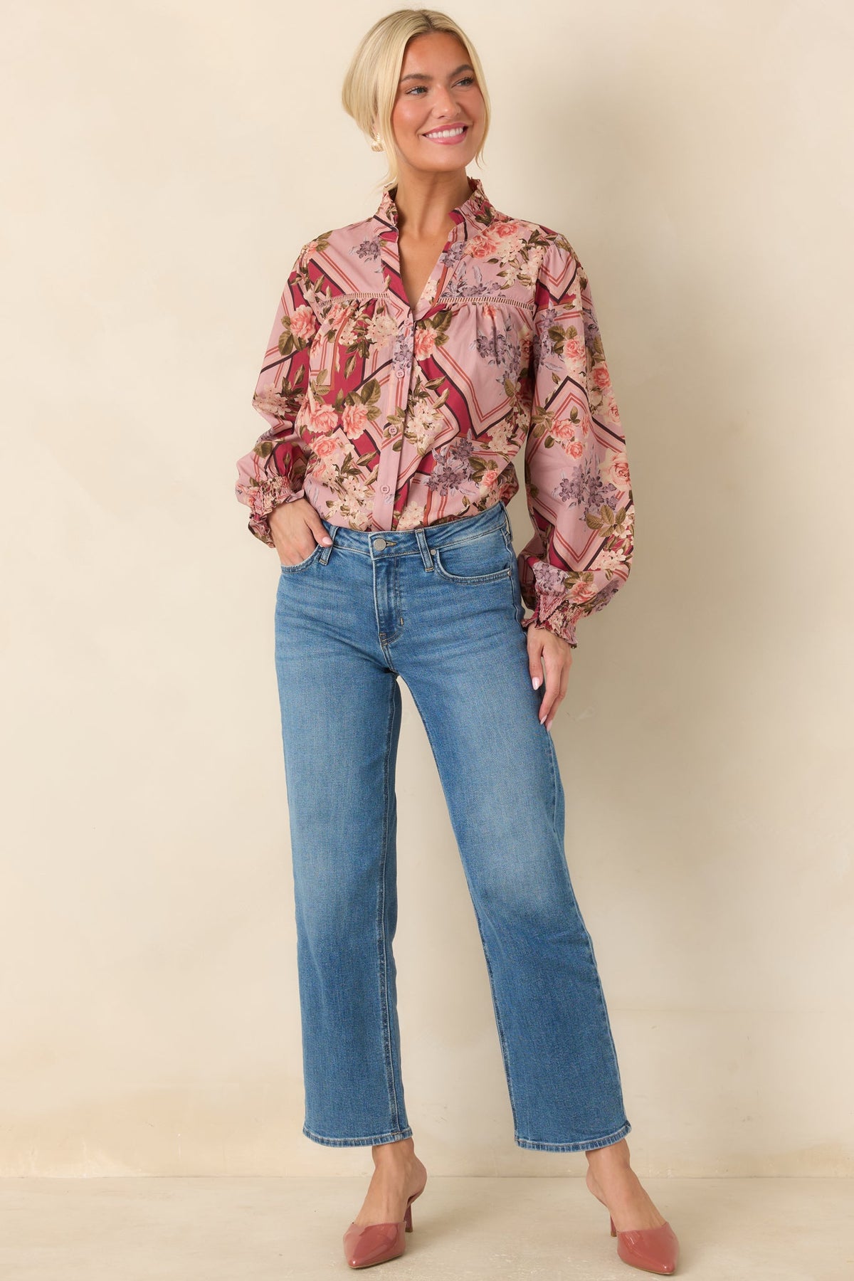 Definitely a Yes Mauve Multi Floral Cotton Blouse