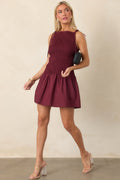 MINKPINK Lola Wine Red Cotton Shirred Mini Dress