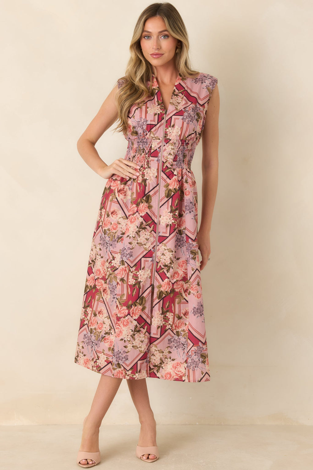 More Than a Maybe Mauve Multi Floral Cotton Midi Dress