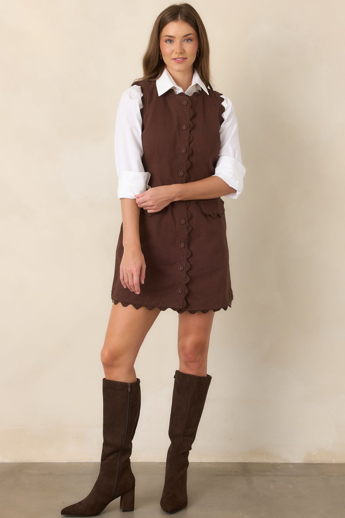 On the Same Wavelength Brown Ric Rac Trim Mini Dress
