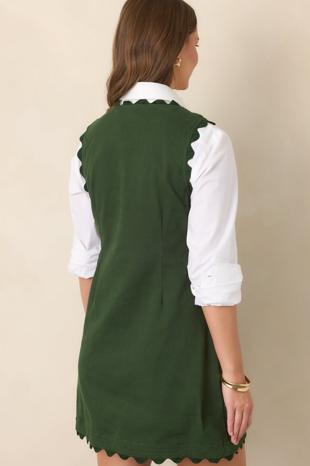 On the Same Wavelength Hunter Green Ric Rac Trim Mini Dress