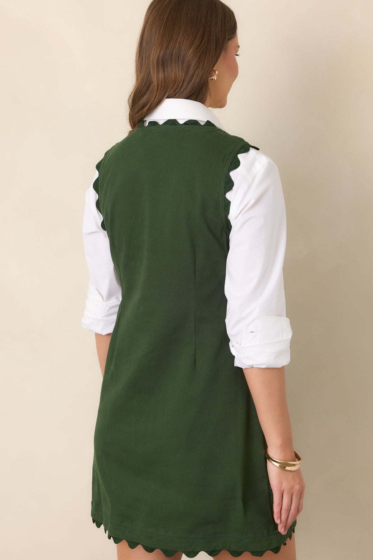 On the Same Wavelength Hunter Green Ric Rac Trim Mini Dress
