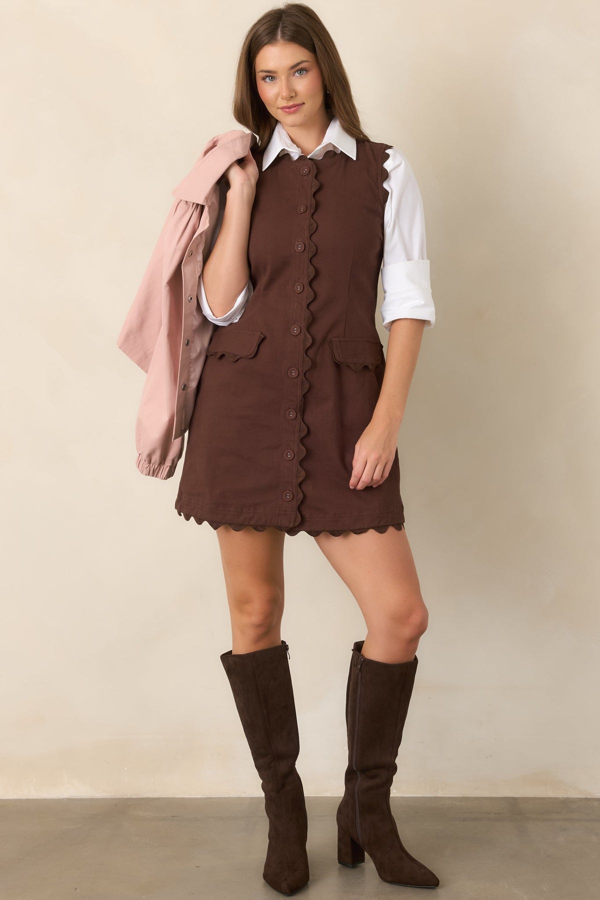 On the Same Wavelength Brown Ric Rac Trim Mini Dress