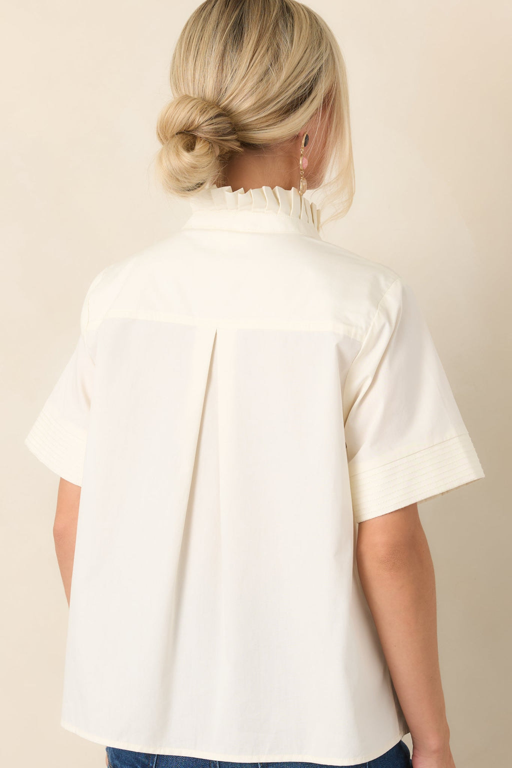 Nicely Done Ivory Cotton Ruffle Collar Blouse