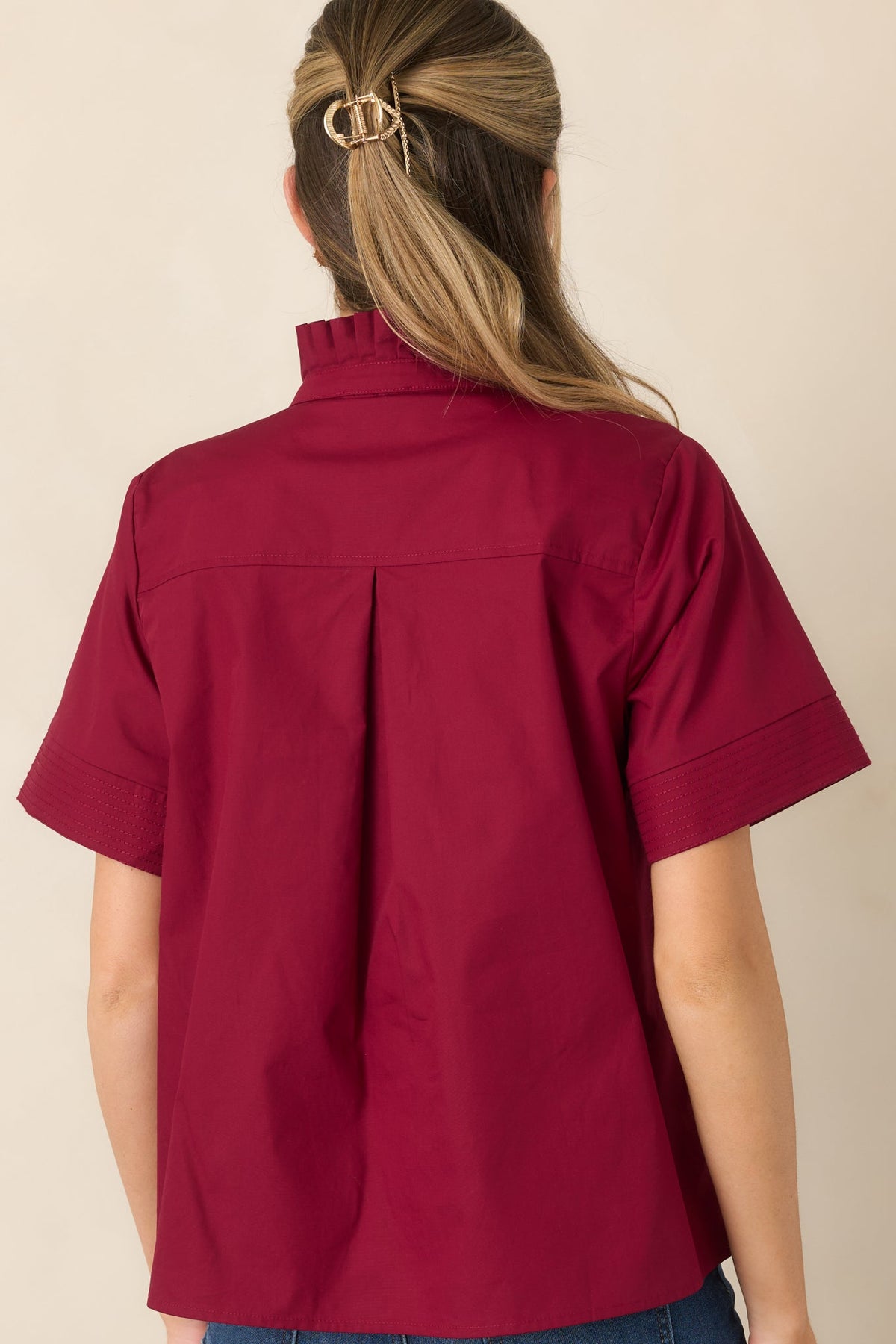 Nicely Done Burgundy Cotton Ruffle Collar Blouse