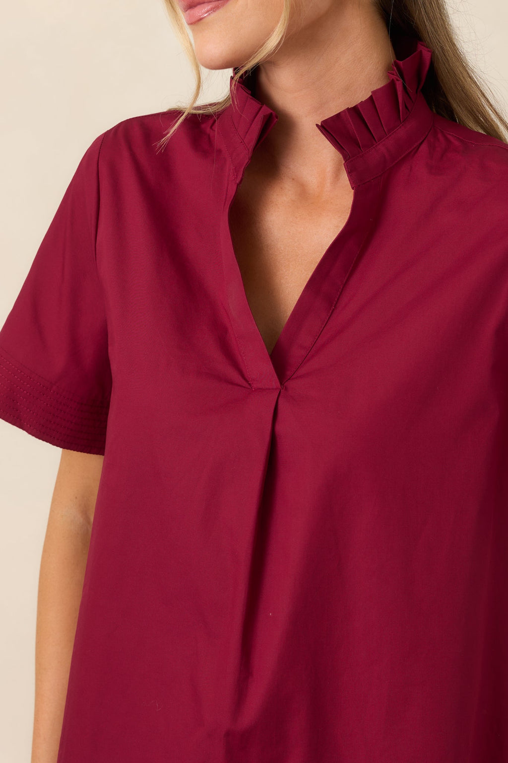 Nicely Done Burgundy Cotton Ruffle Collar Blouse