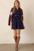 Come Together Navy Cotton Belted Mini Dress