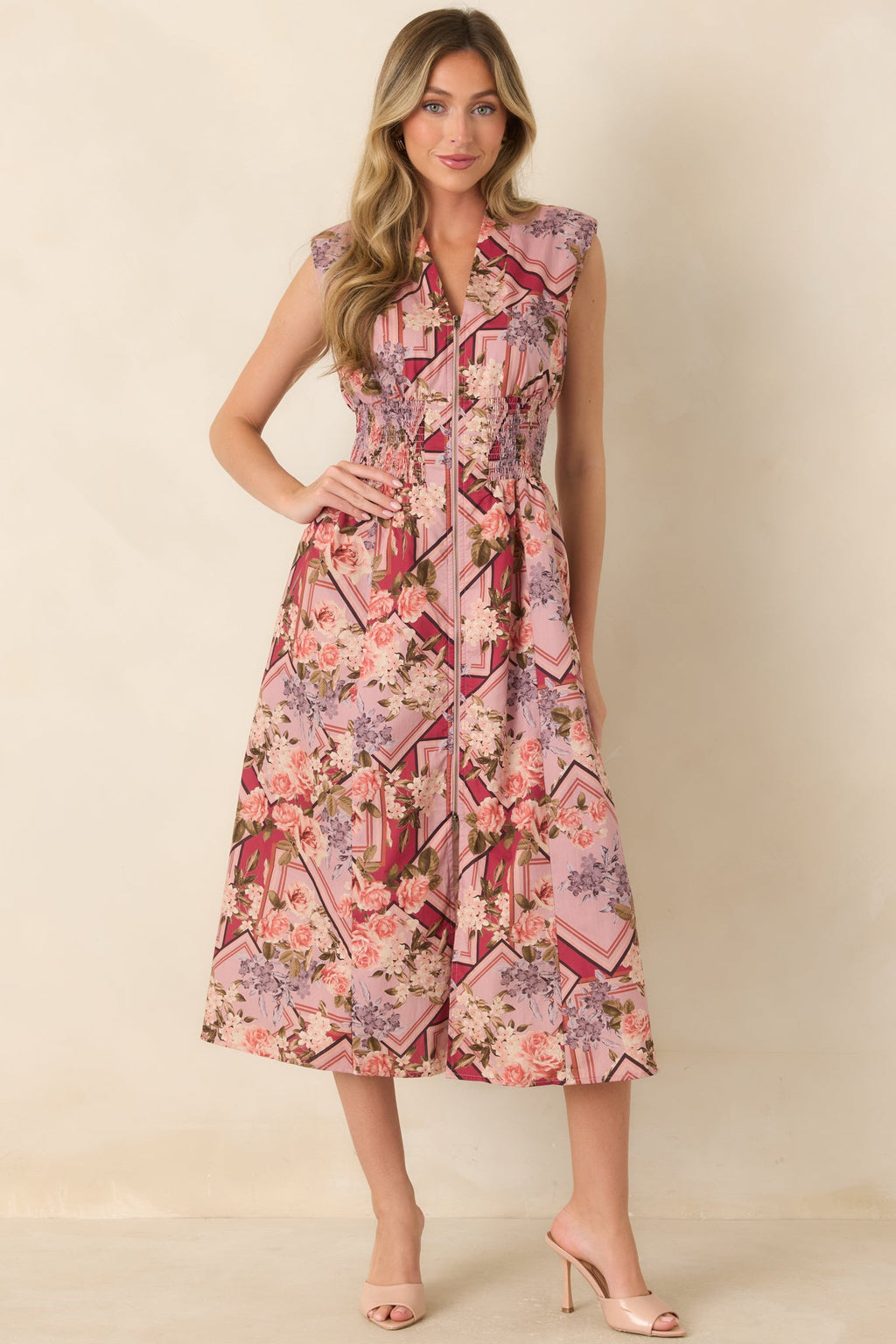 More Than a Maybe Mauve Multi Floral Cotton Midi Dress