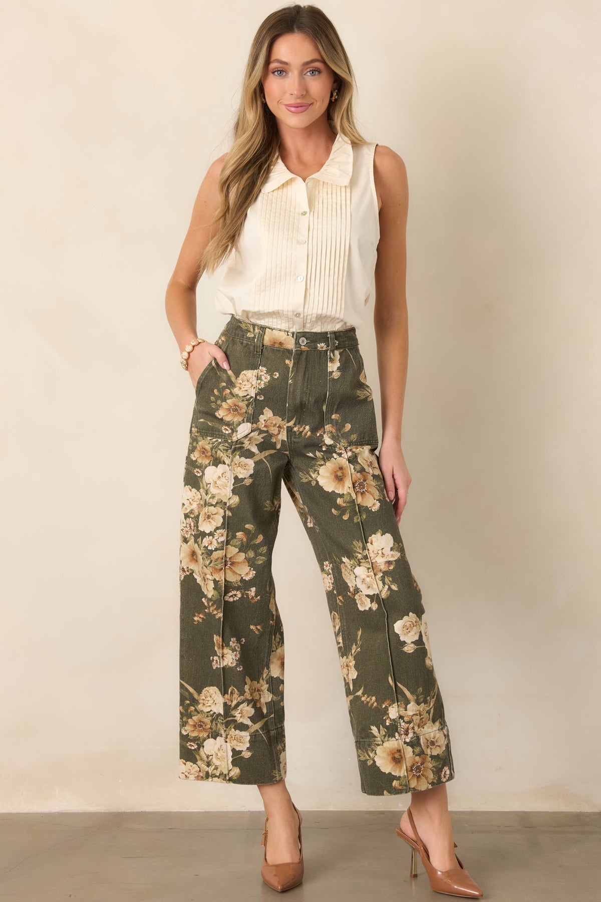 Tailored to Perfection Ecru Pintuck Sleeveless Blouse