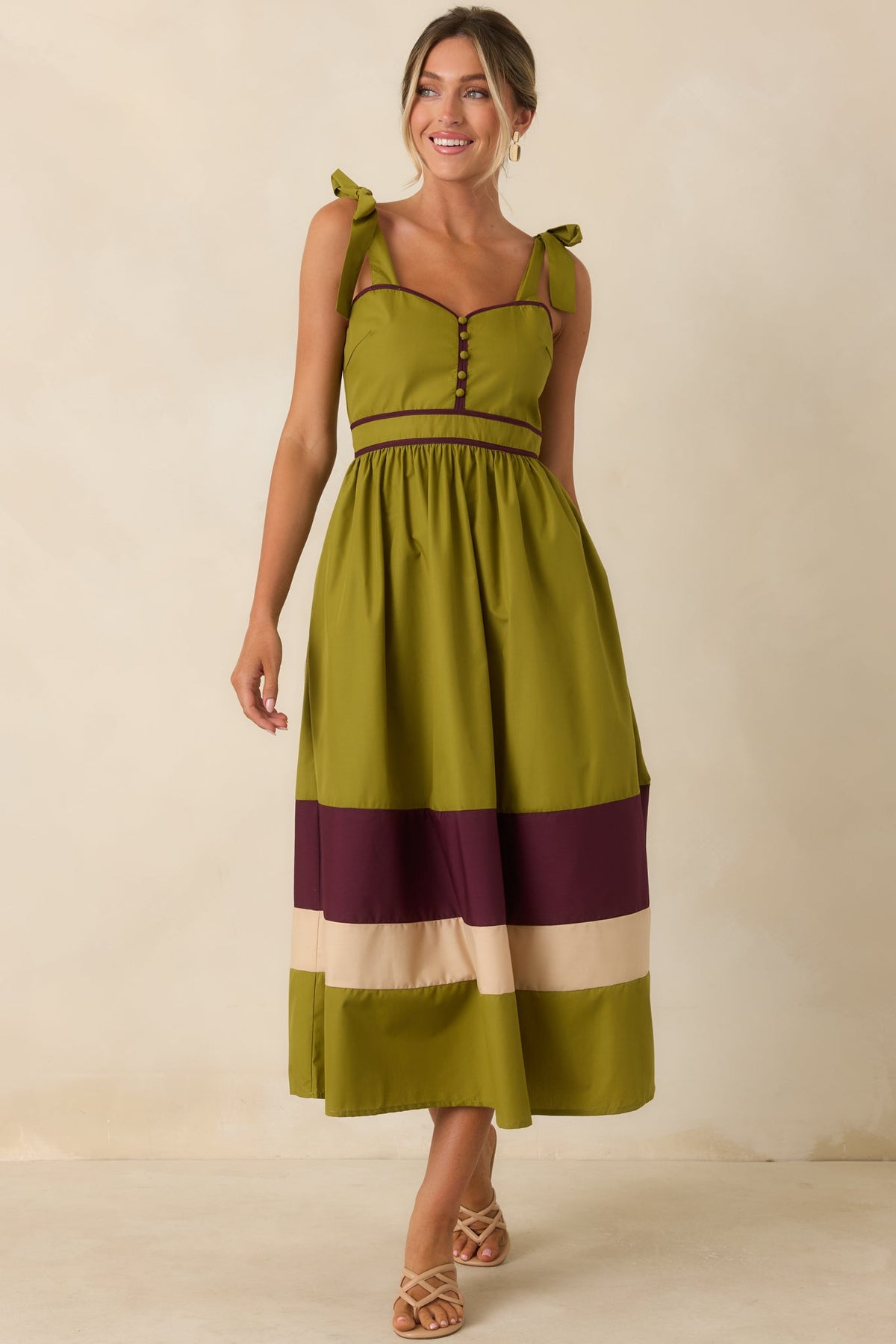 Worth the Detour Olive & Berry Contrast Midi Dress