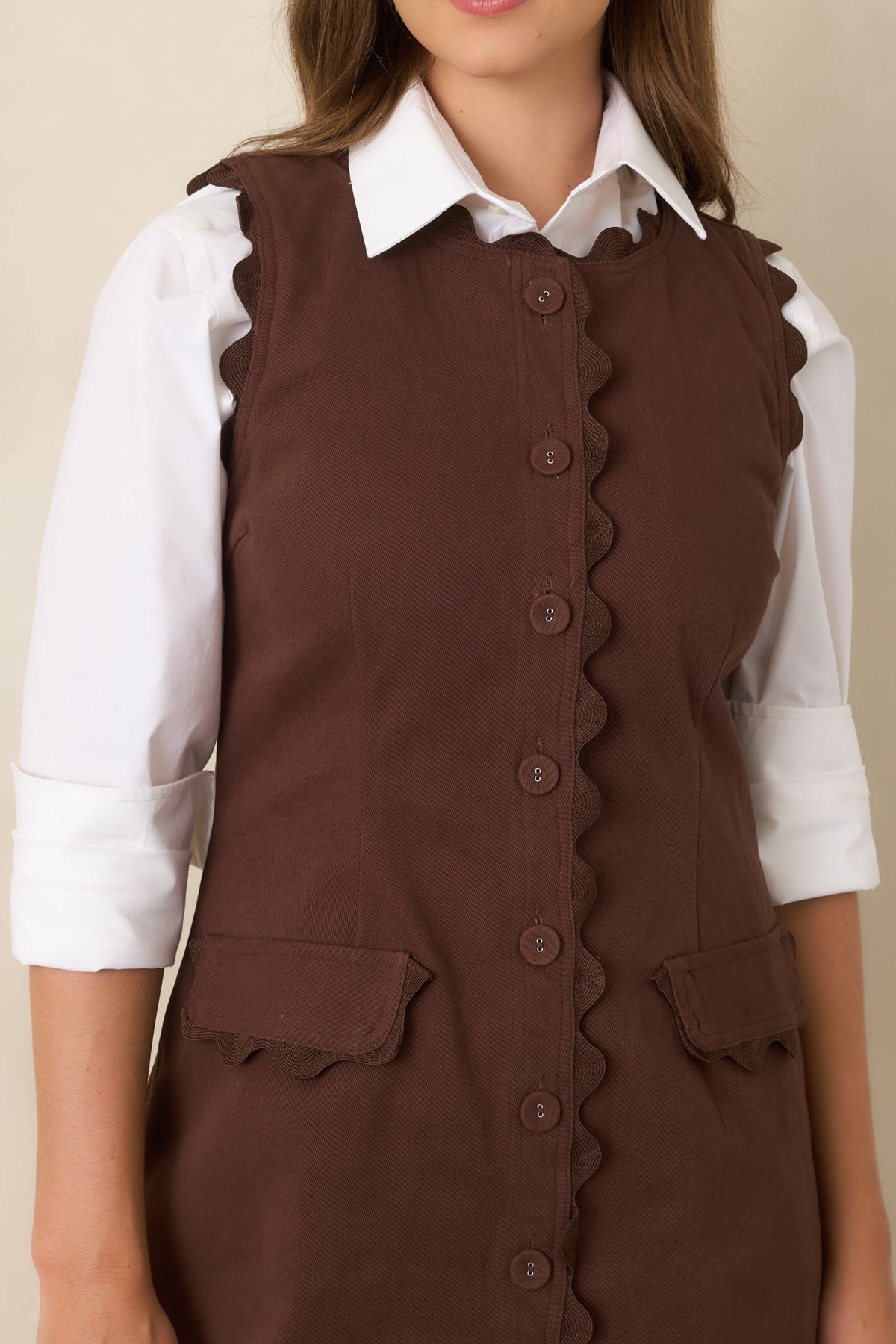 On the Same Wavelength Brown Ric Rac Trim Mini Dress