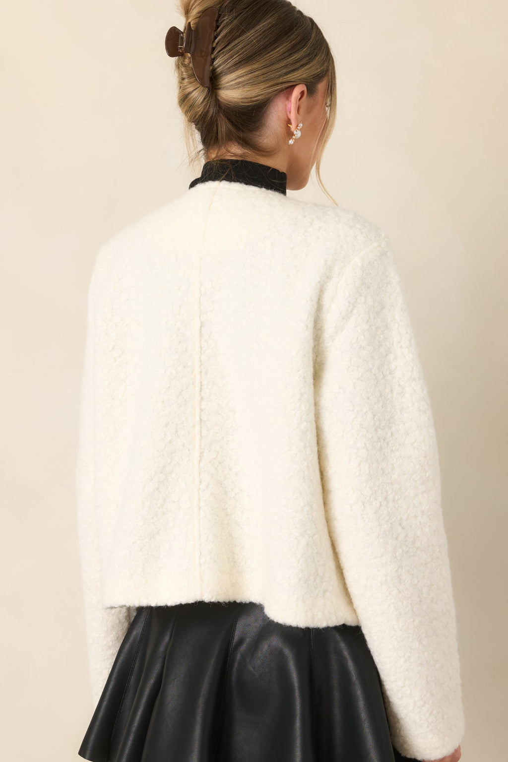 Whispered Warmth Cream Bouclé Button Front Jacket