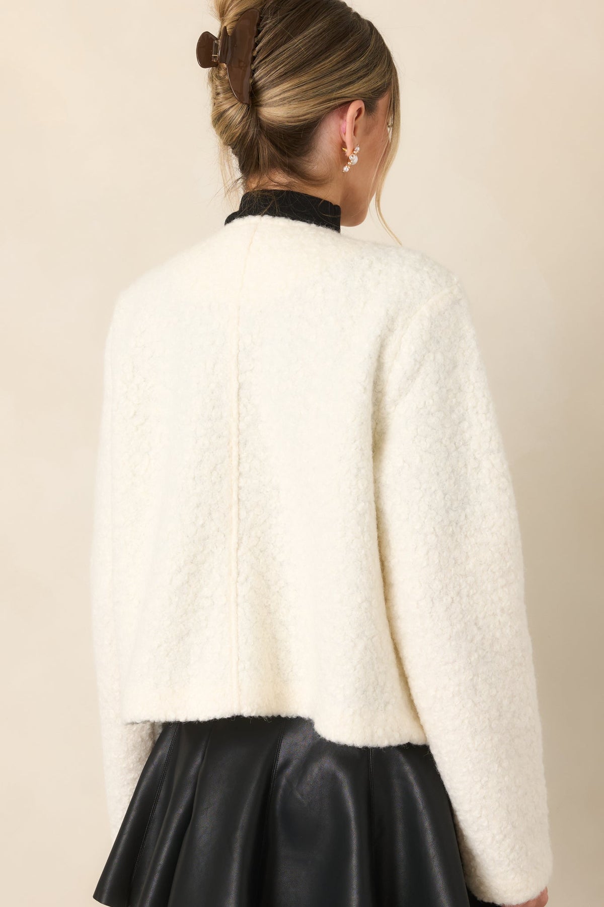 Whispered Warmth Cream Bouclé Button Front Jacket