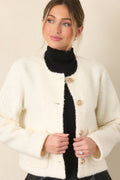 Whispered Warmth Cream Bouclé Button Front Jacket