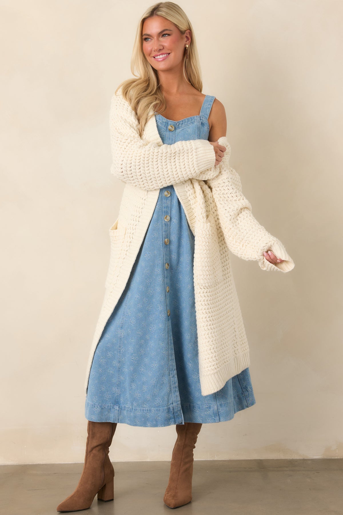 Made For More Cream Knit Duster Cardigan