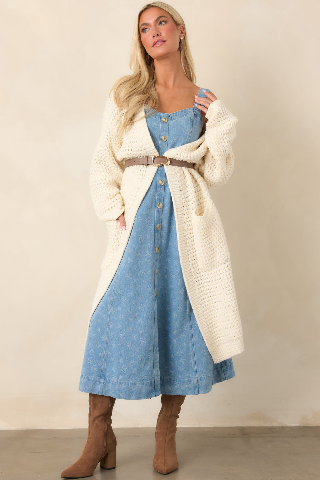 Made For More Cream Knit Duster Cardigan