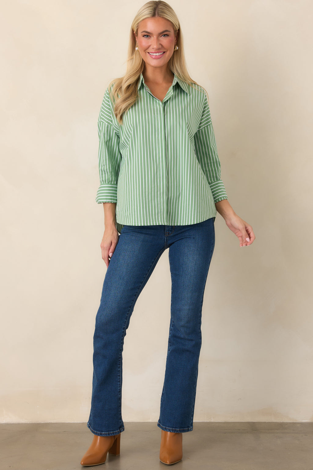Worth Noting Mint Green Stripe Cotton Blend Button Down Shirt