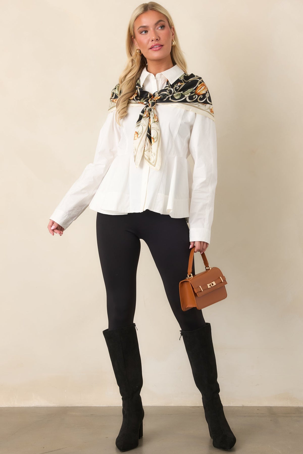 Good to Know White Cotton Peplum Button Front Blouse