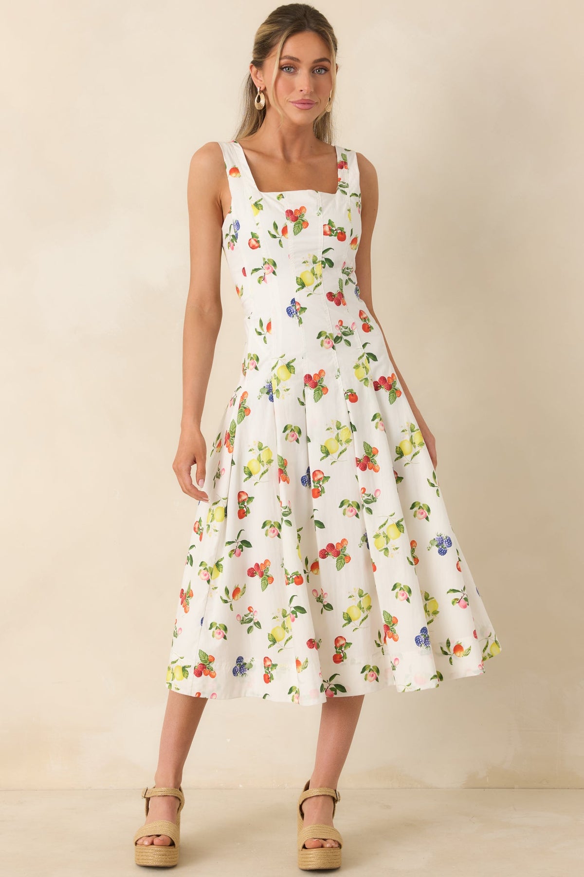 Sweet on Summer White Multi Cotton Fruit Print Midi Dress