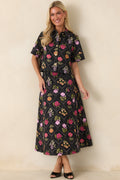 Consider Me Charmed Black Multi Floral Button Front Top