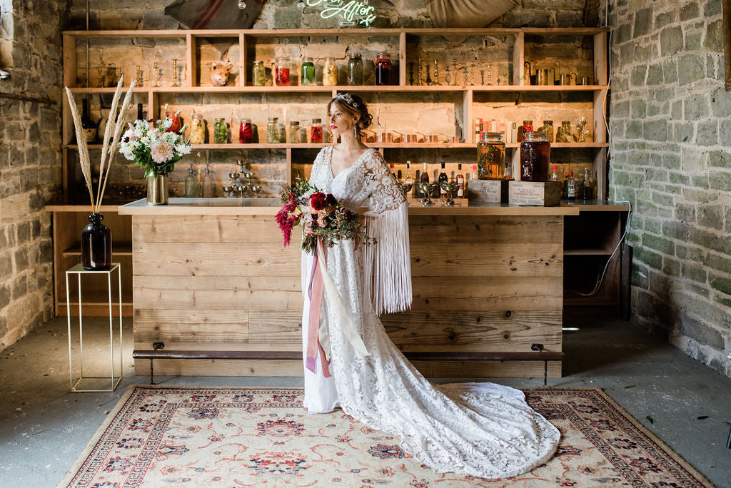 Ivory Sequin Floral Tasseled Robe Gown - Zelda