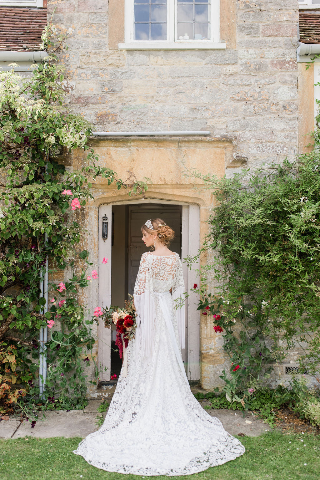 Ivory Sequin Floral Tasseled Robe Gown - Zelda