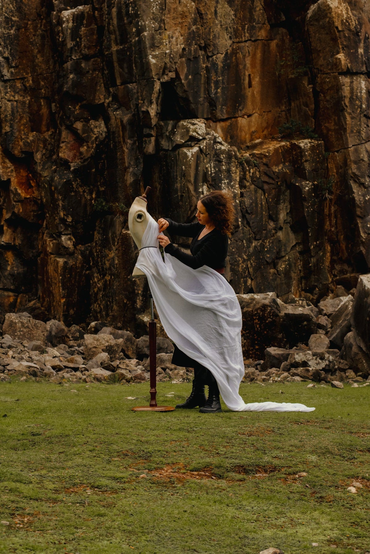 From the Source Original Draped Dress in Muslin, Tulle and Silk