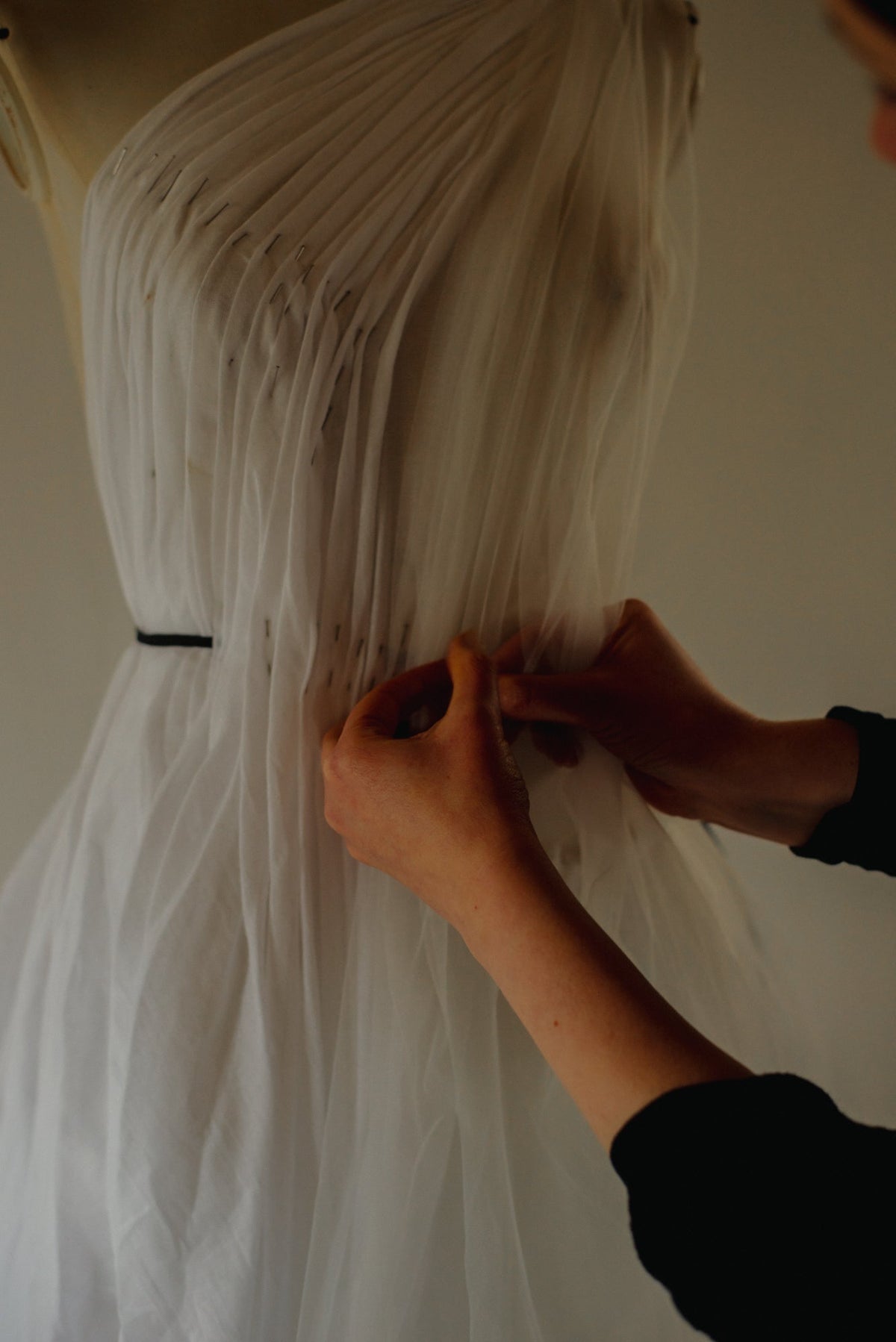 From the Source Original Draped Dress in Muslin, Tulle and Silk