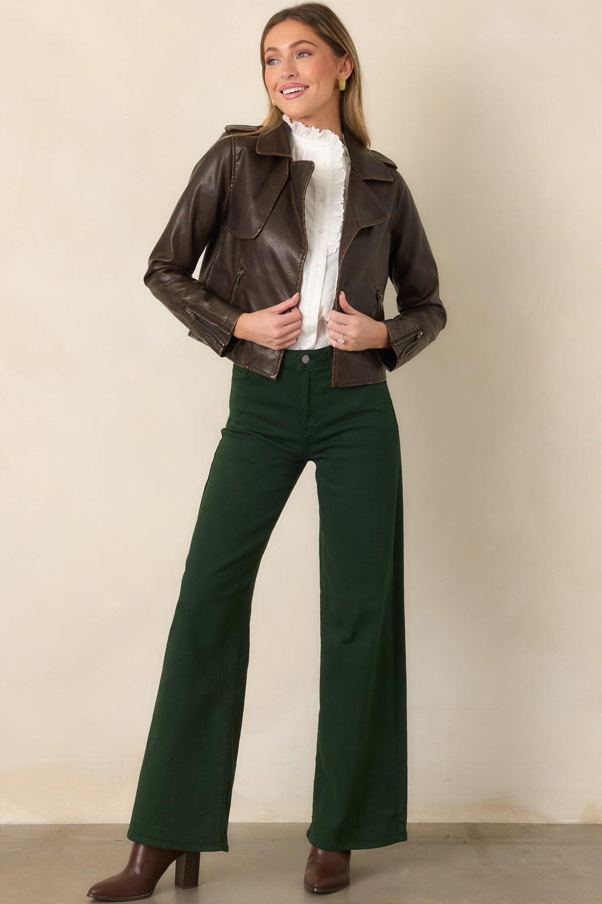 Places To Be Dark Brown Distressed Faux Leather Moto Jacket
