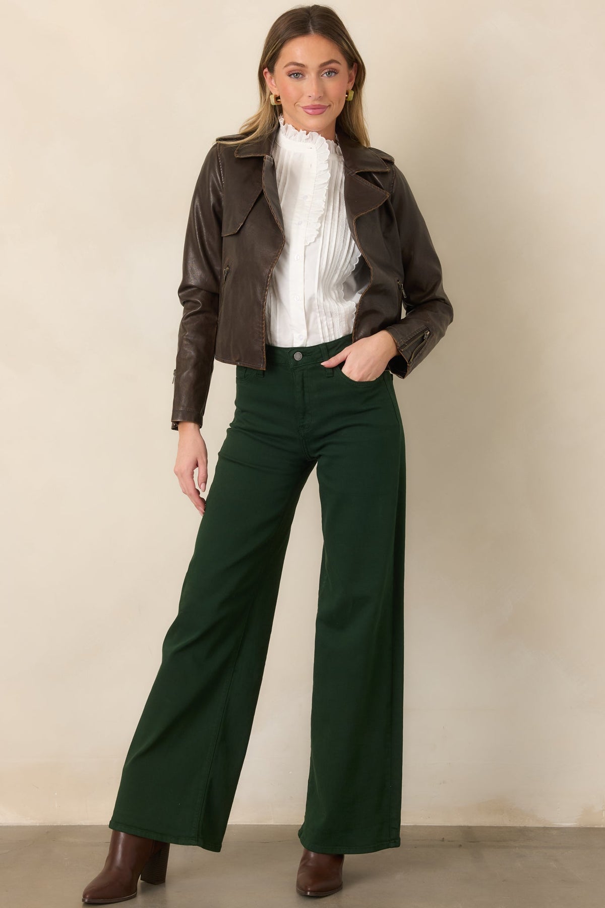 Places To Be Dark Brown Distressed Faux Leather Moto Jacket