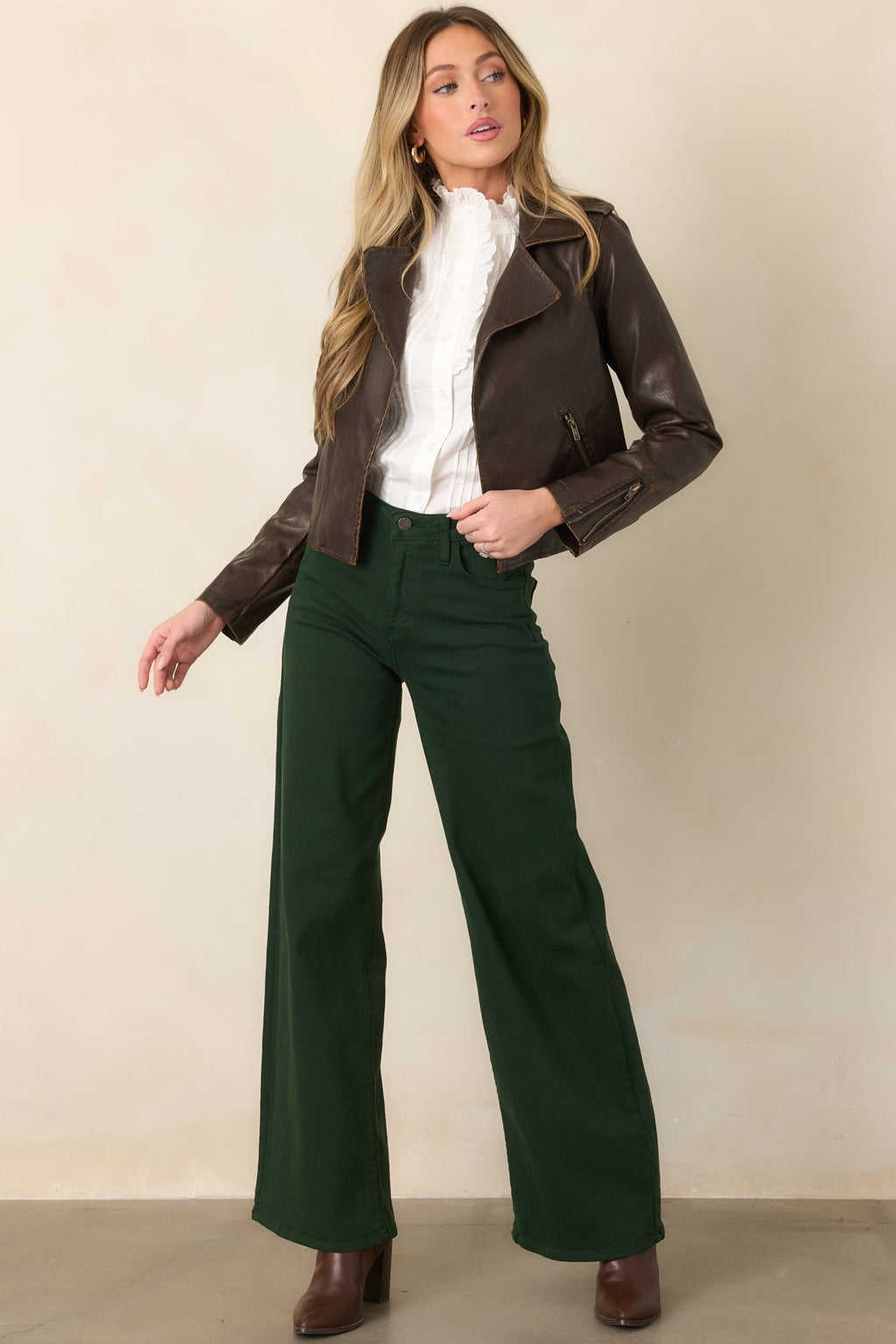 Places To Be Dark Brown Distressed Faux Leather Moto Jacket