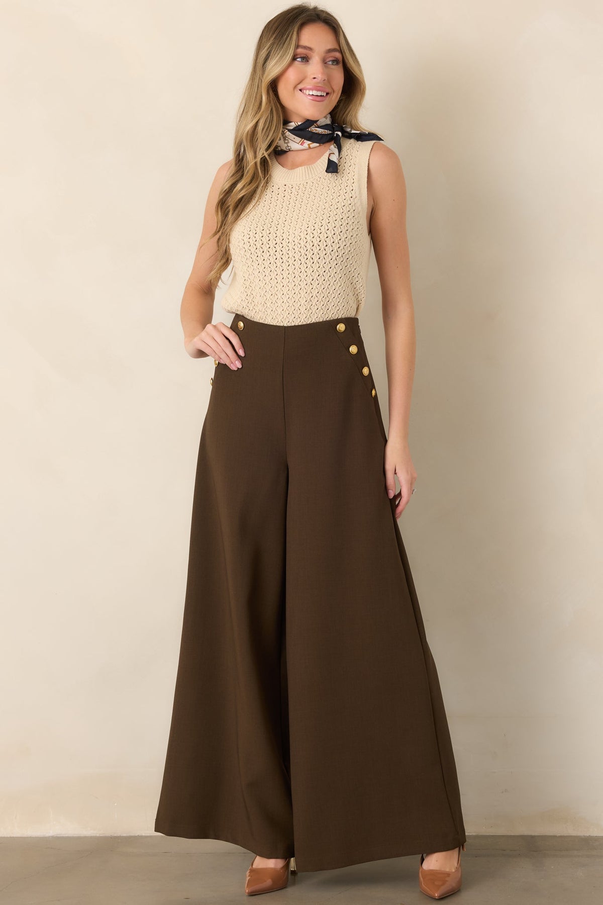Chart the Course Dark Brown Wide Leg Button Pants