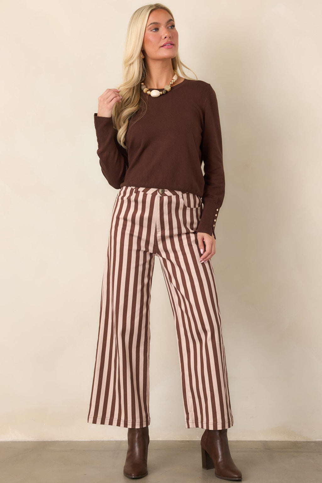 The Right Touch Dark Chocolate Button Sleeve Knit Sweater