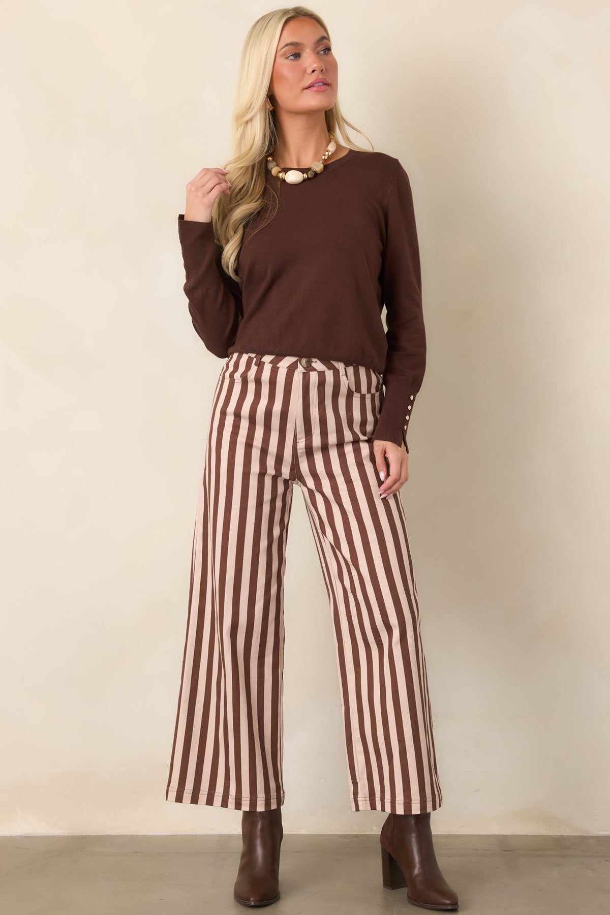 The Right Touch Dark Chocolate Button Sleeve Knit Sweater
