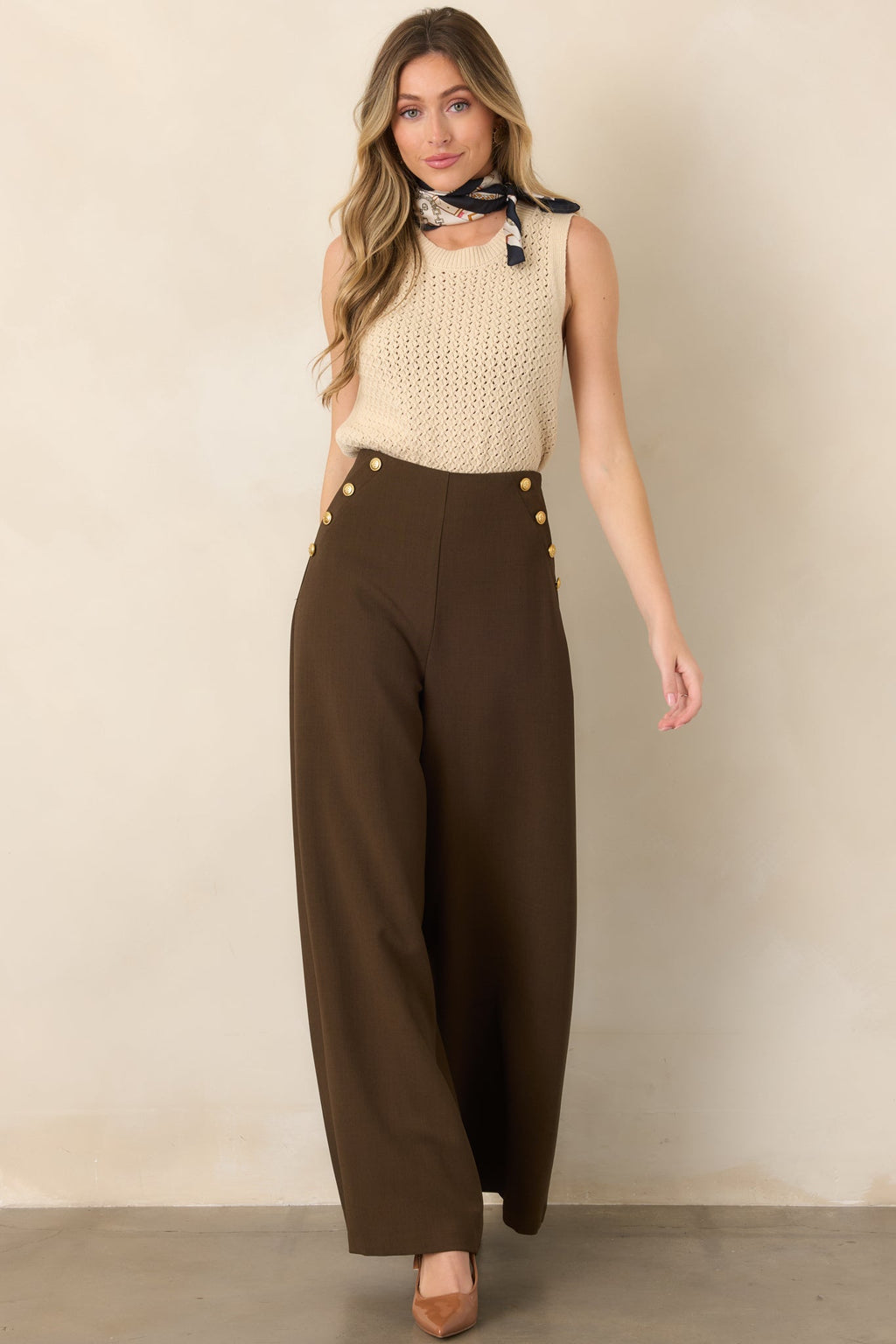 Chart the Course Dark Brown Wide Leg Button Pants