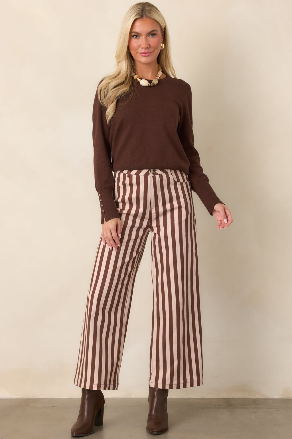 The Right Touch Dark Chocolate Button Sleeve Knit Sweater
