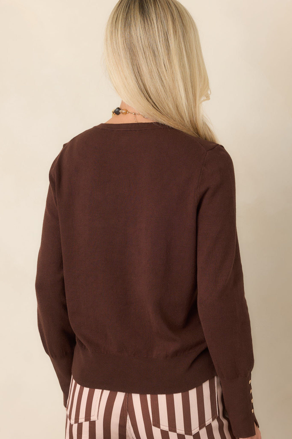 The Right Touch Dark Chocolate Button Sleeve Knit Sweater