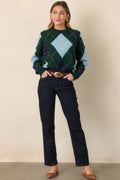 It All Checks Out Hunter Green Multi Argyle Crewneck Sweater