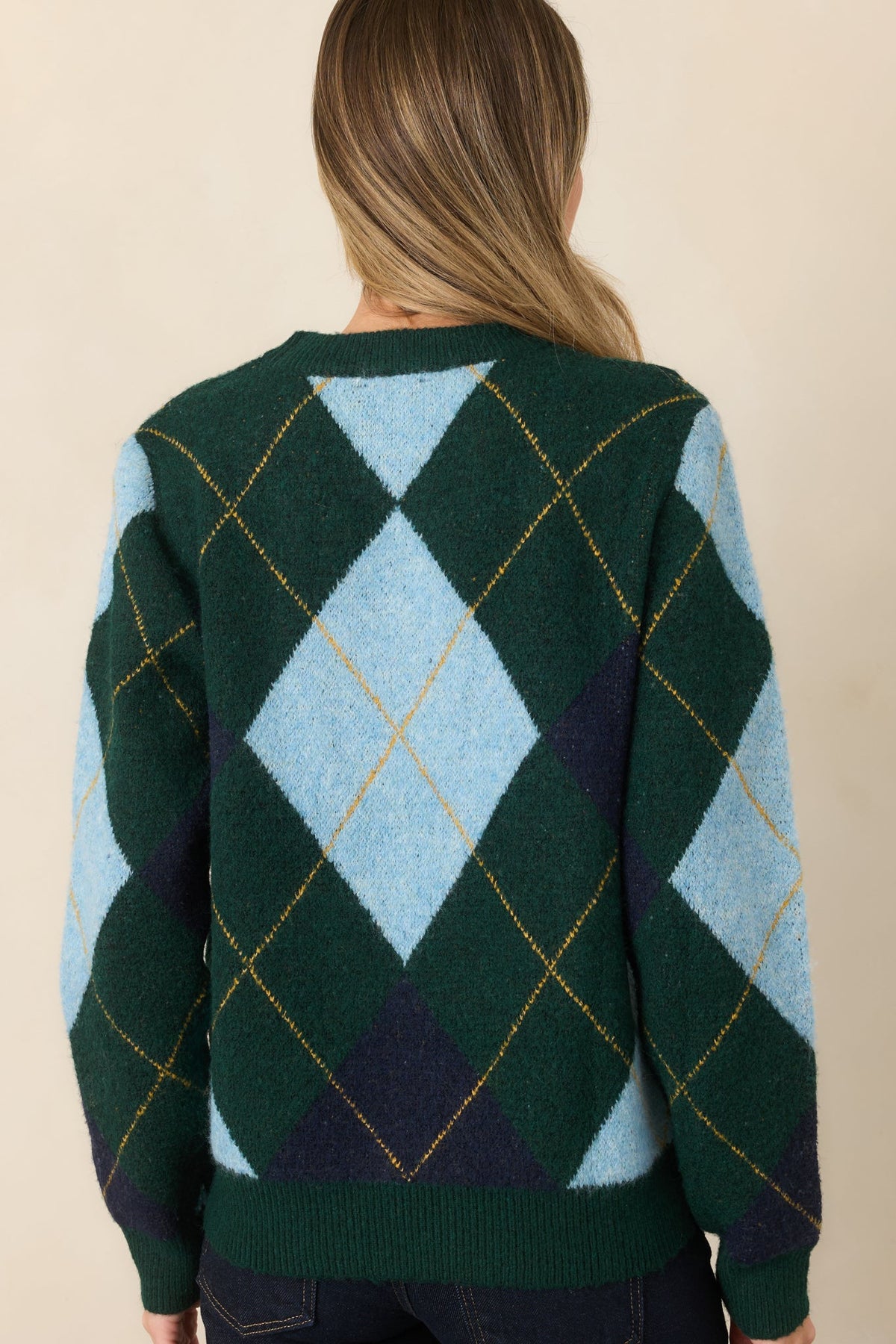 It All Checks Out Hunter Green Multi Argyle Crewneck Sweater