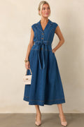 I'm All In Dark Wash Denim Tie-Belt Midi Dress