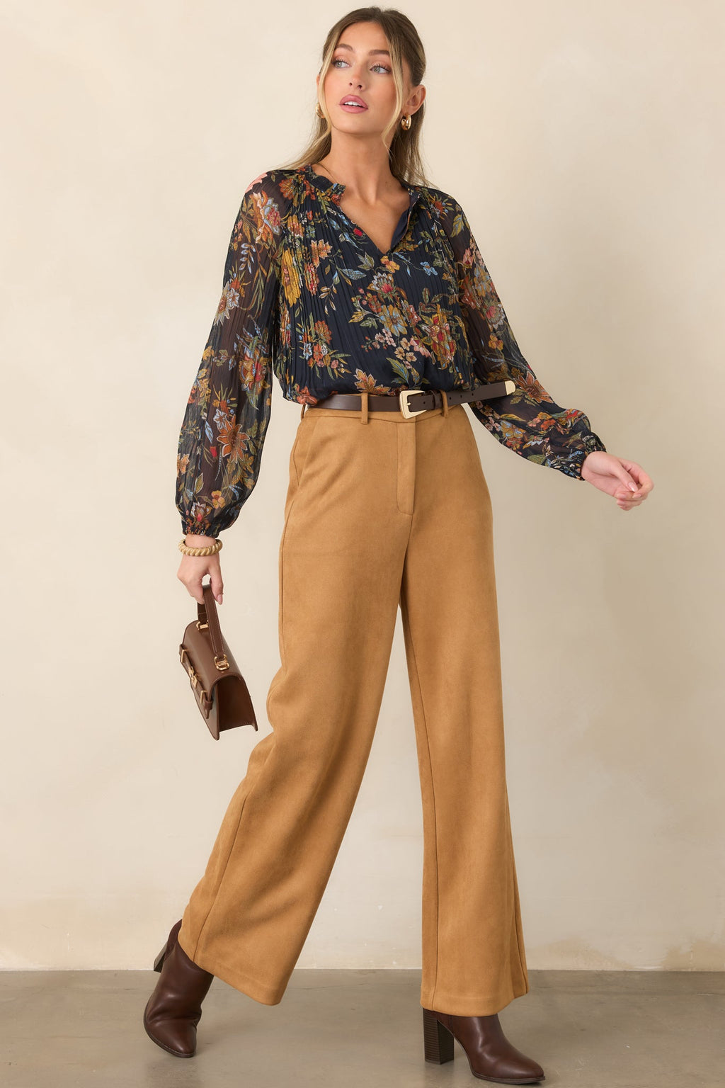 Under Evening Skies Navy Multi Floral Pleated Blouse