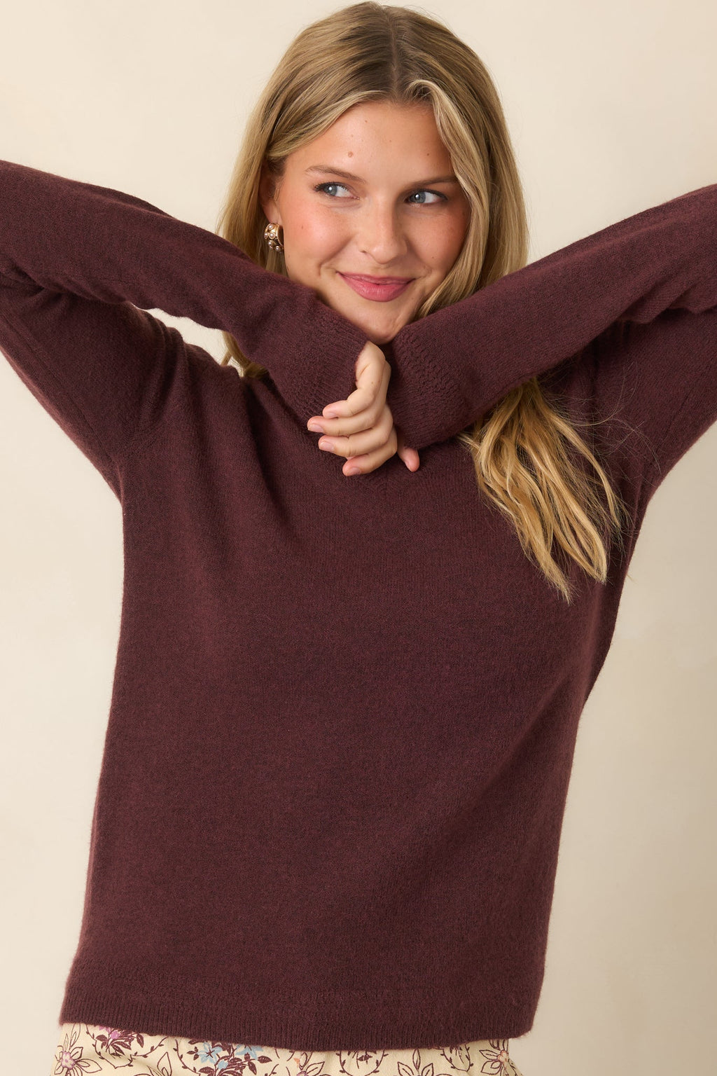 By the Way Raisin V-Neck Knit Sweater