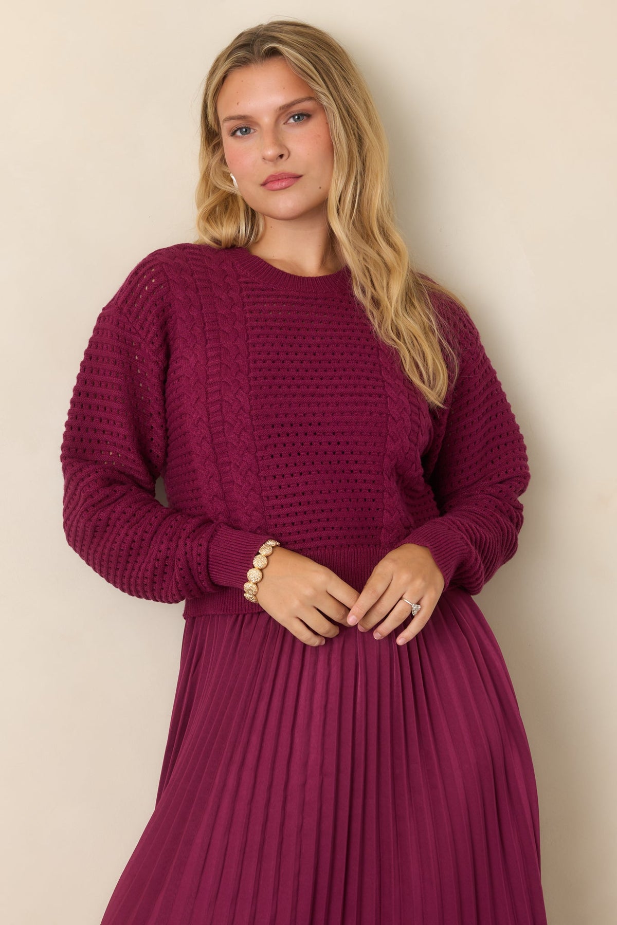 Take A Little Time Mulberry Knit Sweater Satin Midi Dress Set