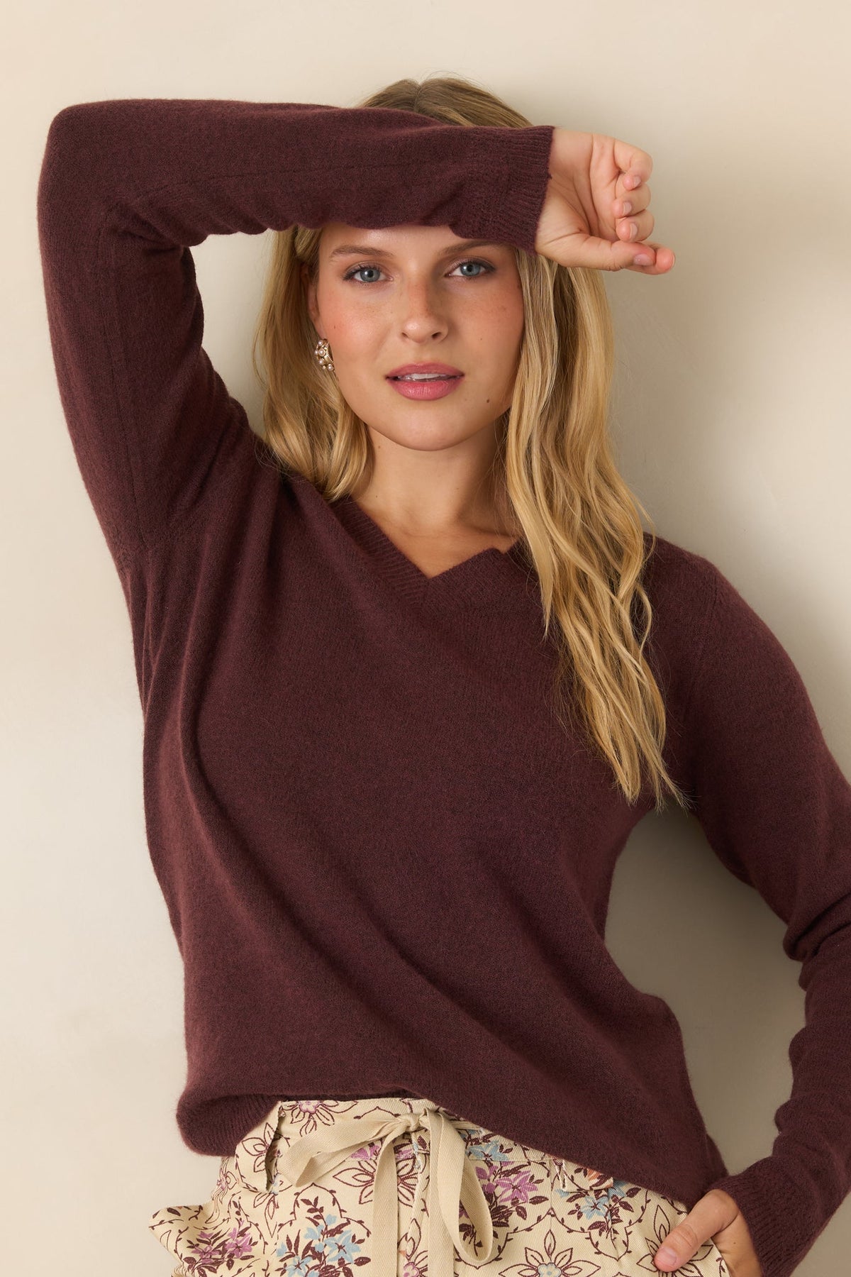 By the Way Raisin V-Neck Knit Sweater