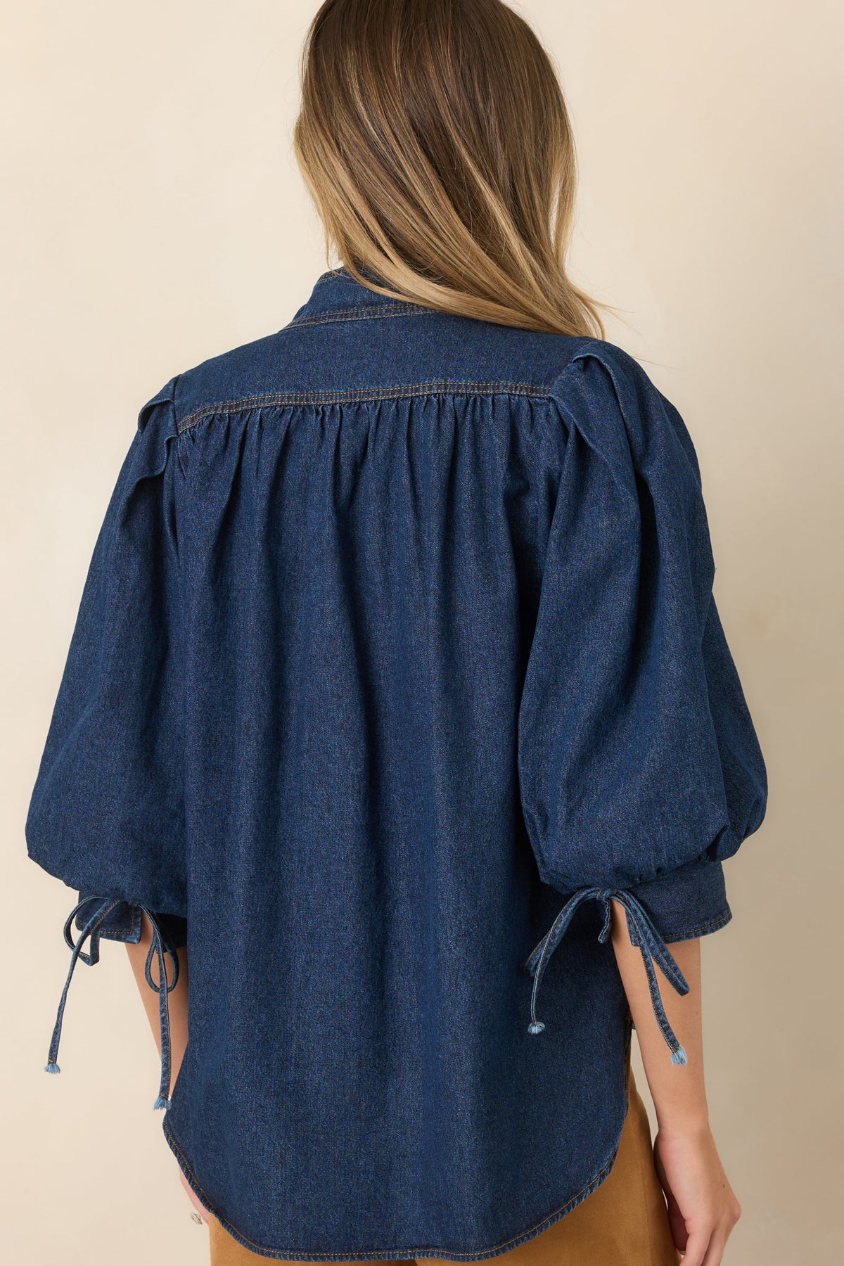 Now You Know Dark Wash Denim Balloon Sleeve Top