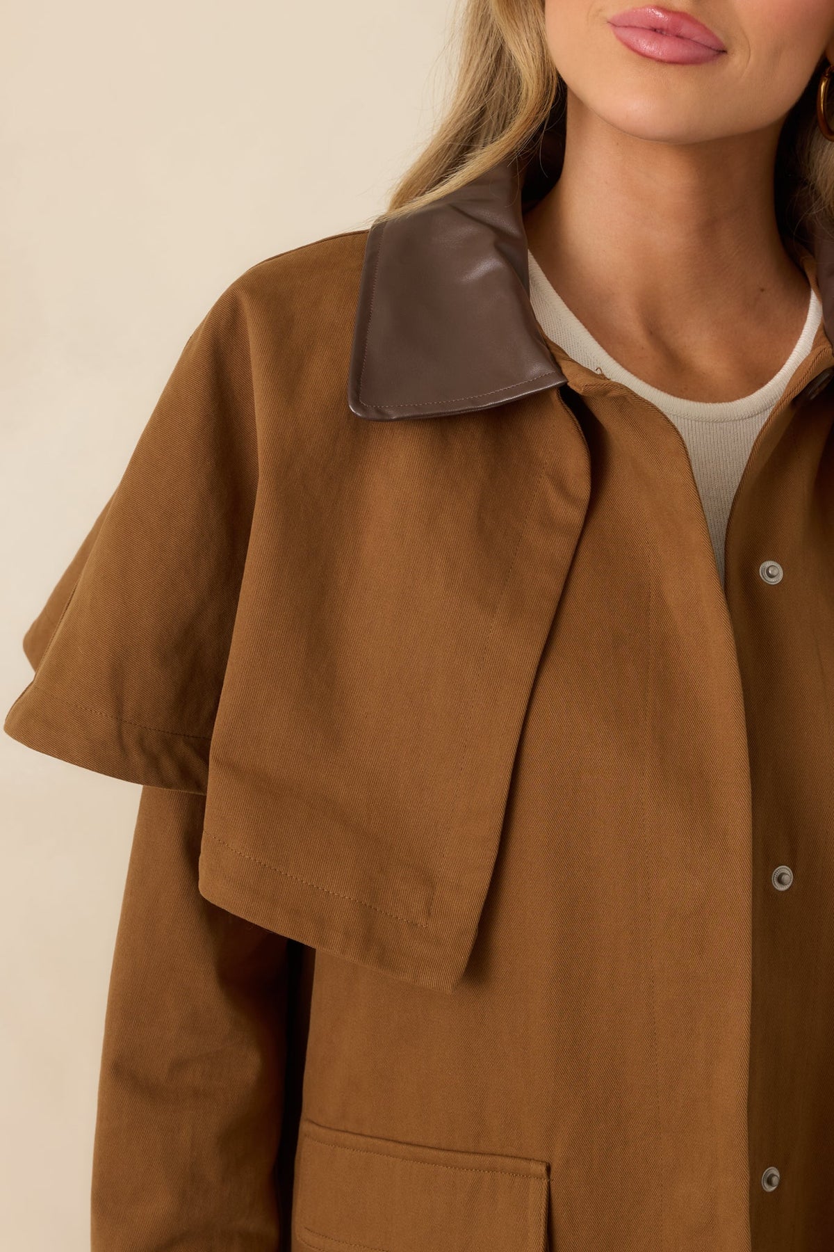 Well Traveled Ways Brown Cotton Cape Back Utility Jacket