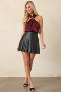Draped In Myth Wine Halter Ring Detail Blouse